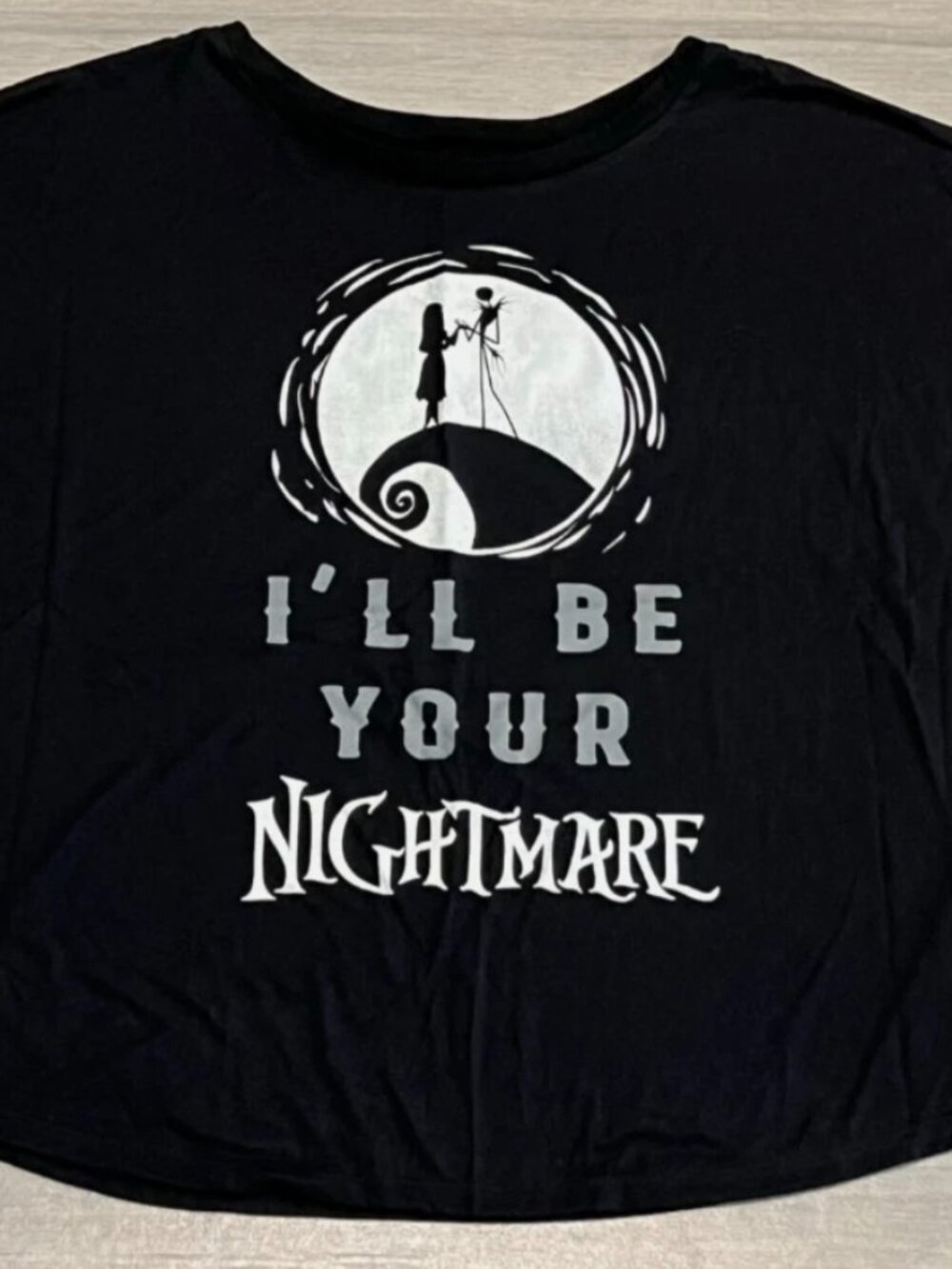 XL Womens NIGHTMARE BEFORE CHRISTMAS Black Crop PJs Top Shirt Tim Burton Disney